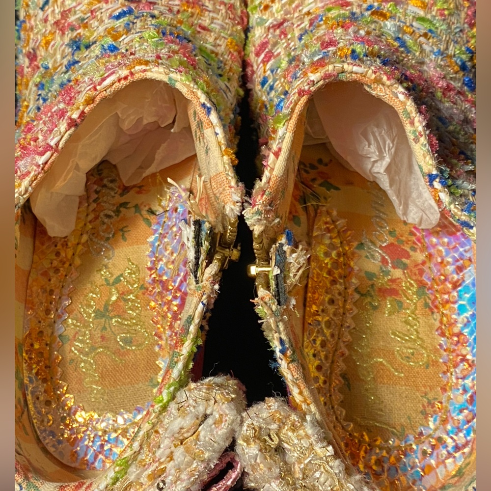 Irregular Choice”Baby Beauty”pink/multi tweed booties,back bow, original box,7.5 - Picture 4 of 11